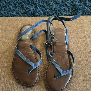 Abercrombie and Fitch denim, blue and brown flat sandal